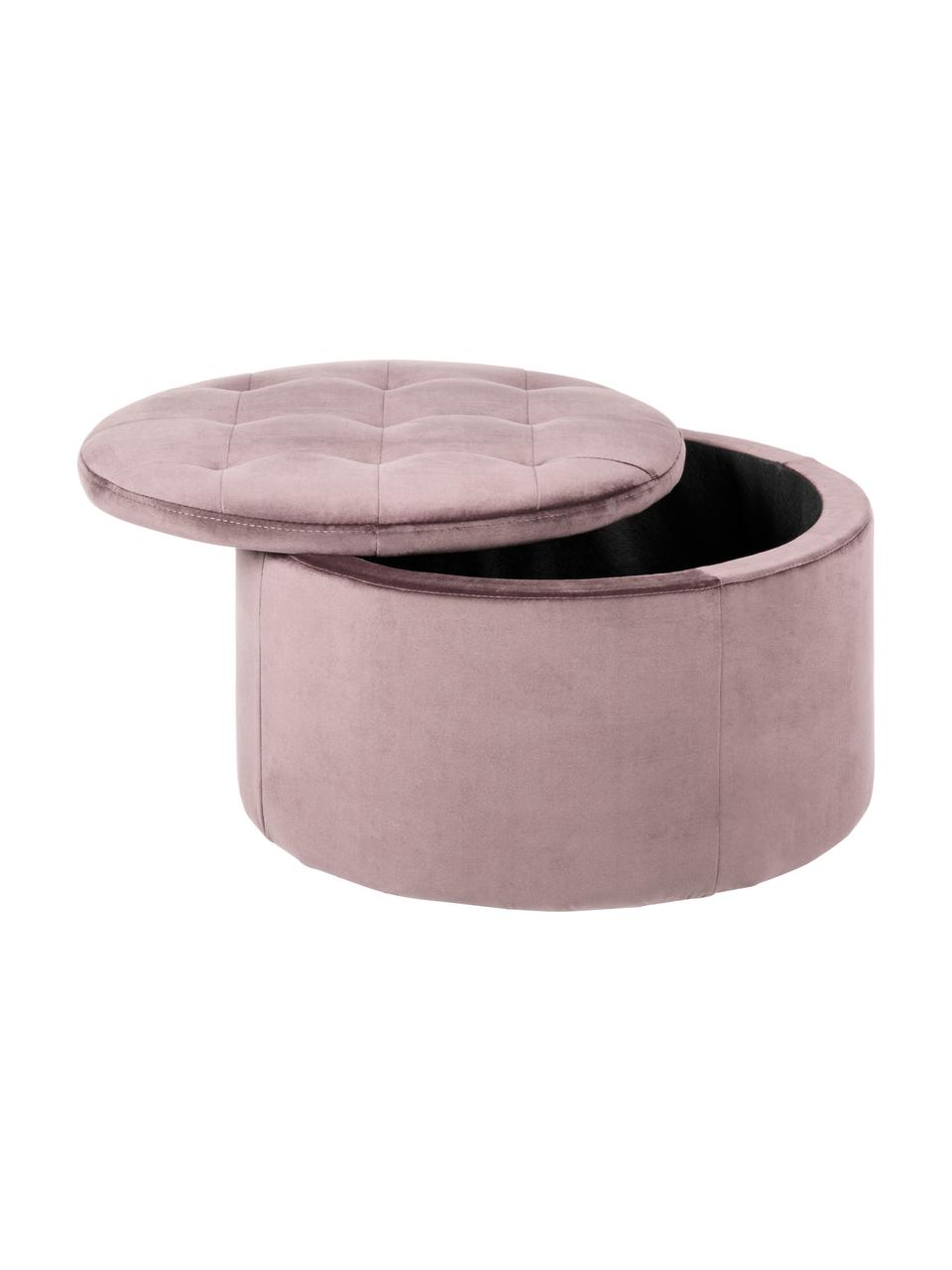 Pouf coffre en velours rose Retina, Vieux rose, Ø 60 x haut. 35 cm