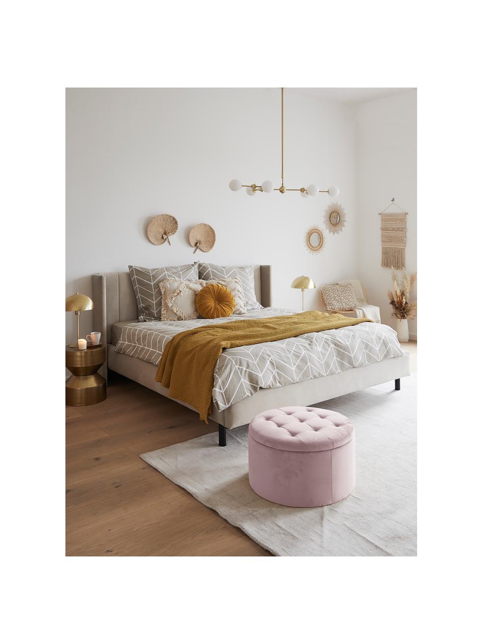 Pouf coffre en velours rose Retina, Vieux rose, Ø 60 x haut. 35 cm