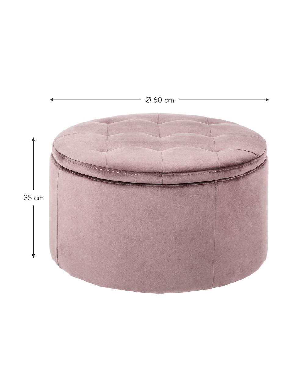 Puf de terciopelo Retina, con espacio de almacenamiento, Tapizado: terciopelo de poliéster A, Estructura: tablero de fibras de dens, Rosa palo, Ø 60 x Al 35 cm