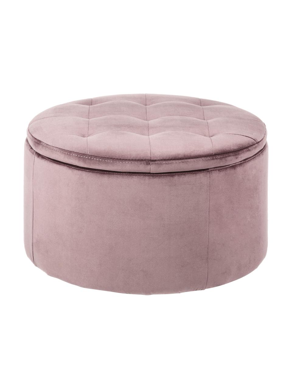 Pouf coffre en velours rose Retina, Vieux rose, Ø 60 x haut. 35 cm