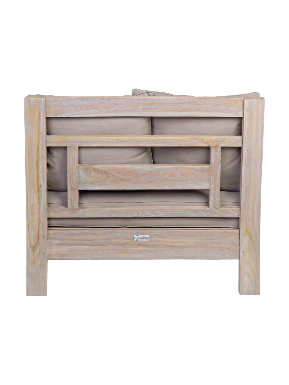 Fotel ogrodowy z drewna tekowego Bali, Szara tkanina, drewno akaciowe, S 90 x G 90 cm