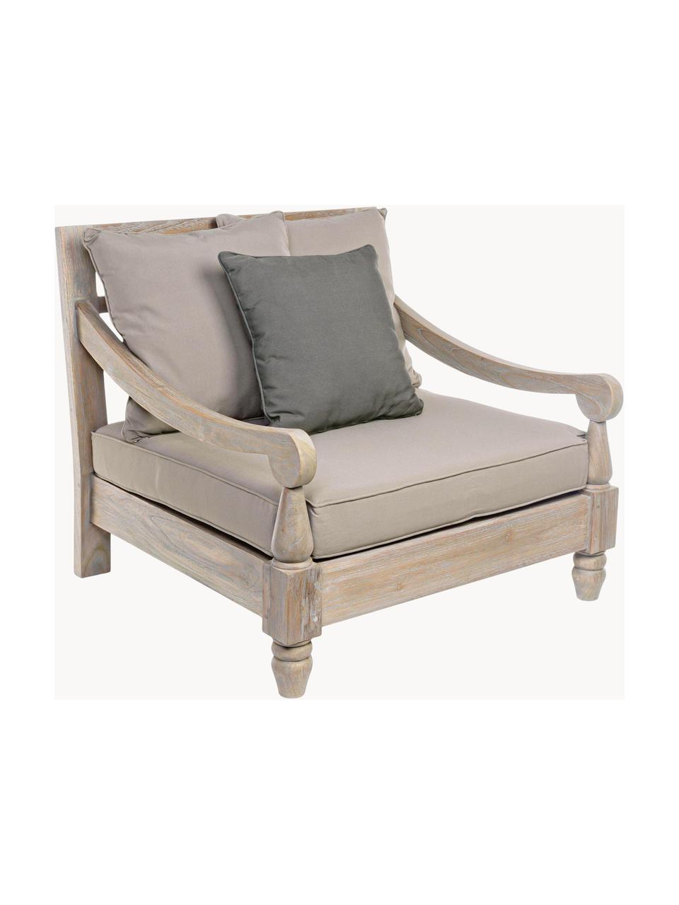 Tuin loungefauteuil Bali van teakhout, Frame: FSC-gecertificeerd teakho, Bekleding: 100% polyester, UV- en wa, Geweven stof greige, donkergrijs, teakhout, B 90 x D 90 cm