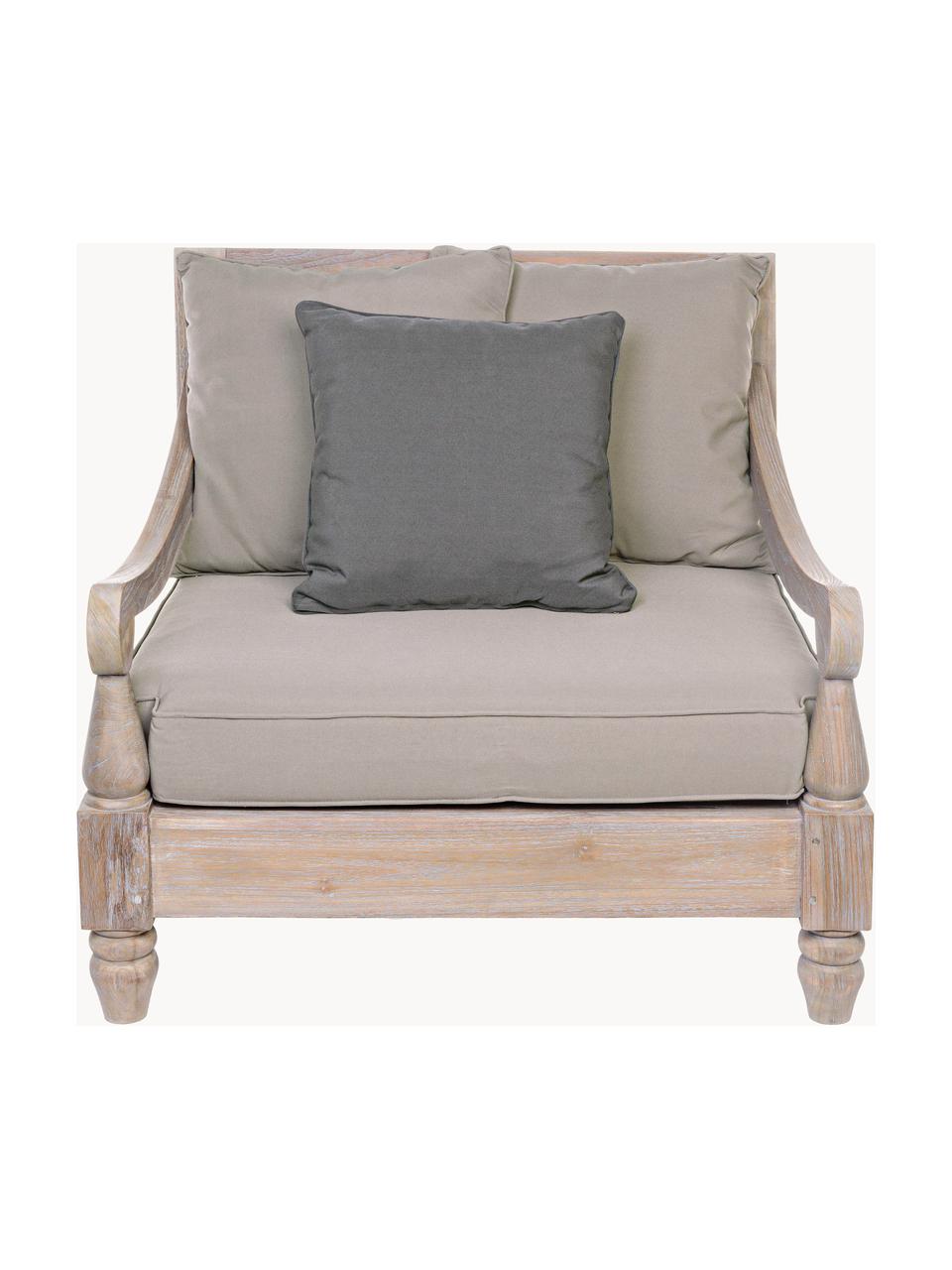 Fauteuil lounge de jardin en bois de teck Bali, Tissu grège, gris foncé, teck, larg. 90 x prof. 90 cm