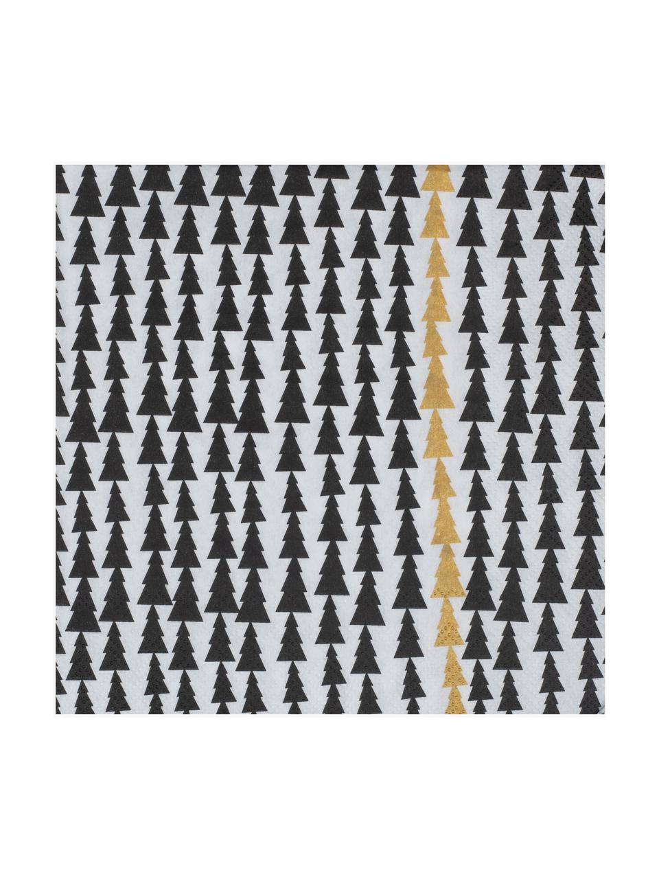 Serviettes en papier Christmastree, 20 pièces, Papier, Blanc, noir, doré, imprimé, larg. 33 x long. 33 cm