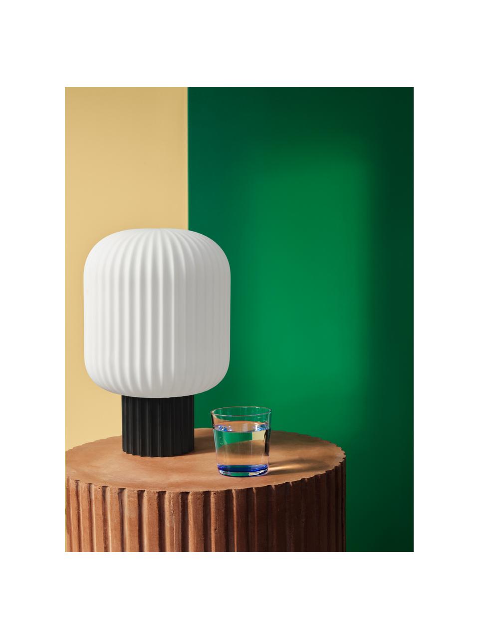 Kleine tafellamp Lolly, Lampenkap: opaalglas, Lampvoet: gepoedercoat metaal, Wit, zwart, Ø 20 x H 30 cm
