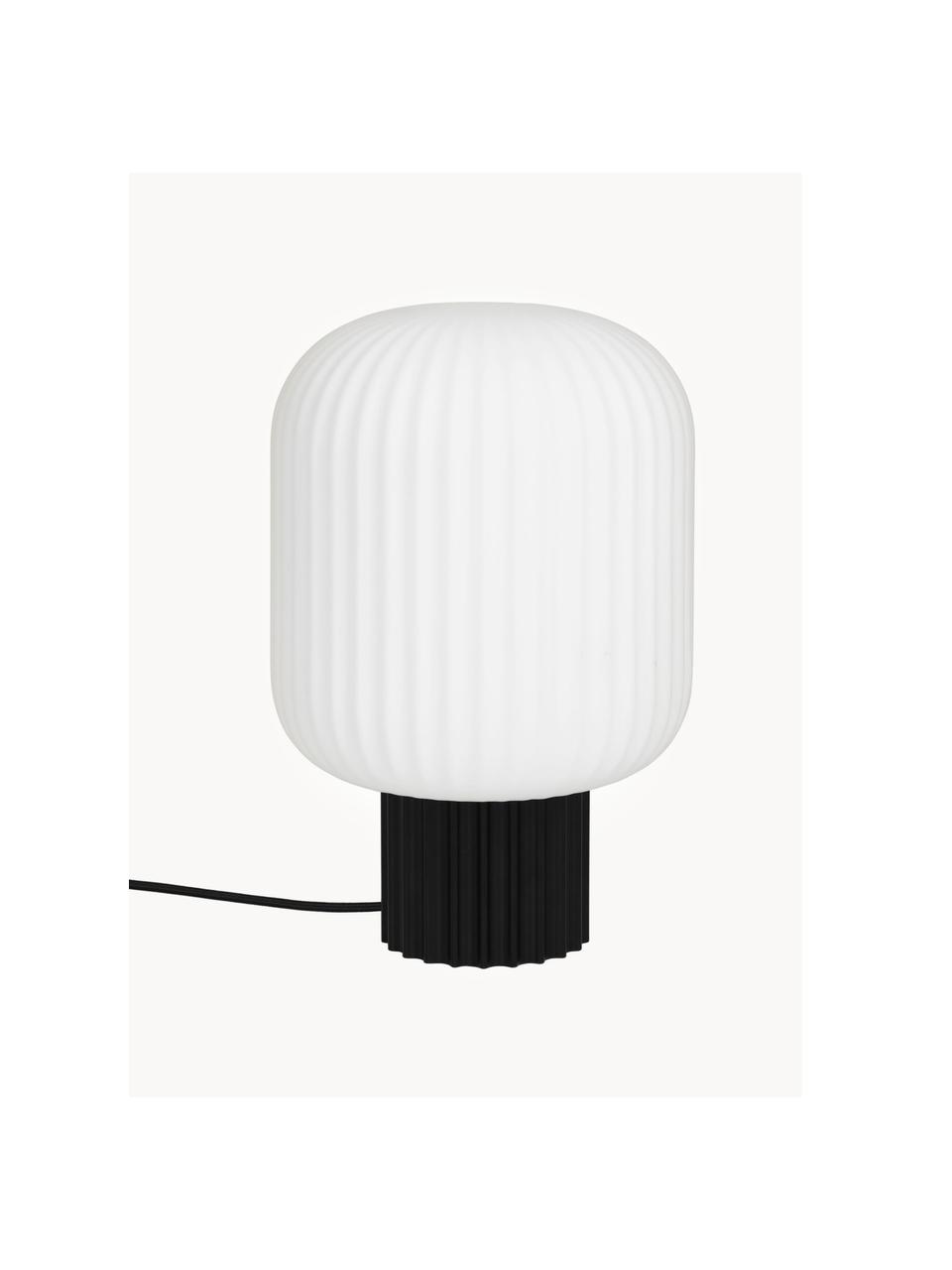 Kleine tafellamp Lolly, Lampenkap: opaalglas, Lampvoet: gepoedercoat metaal, Wit, zwart, Ø 20 x H 30 cm