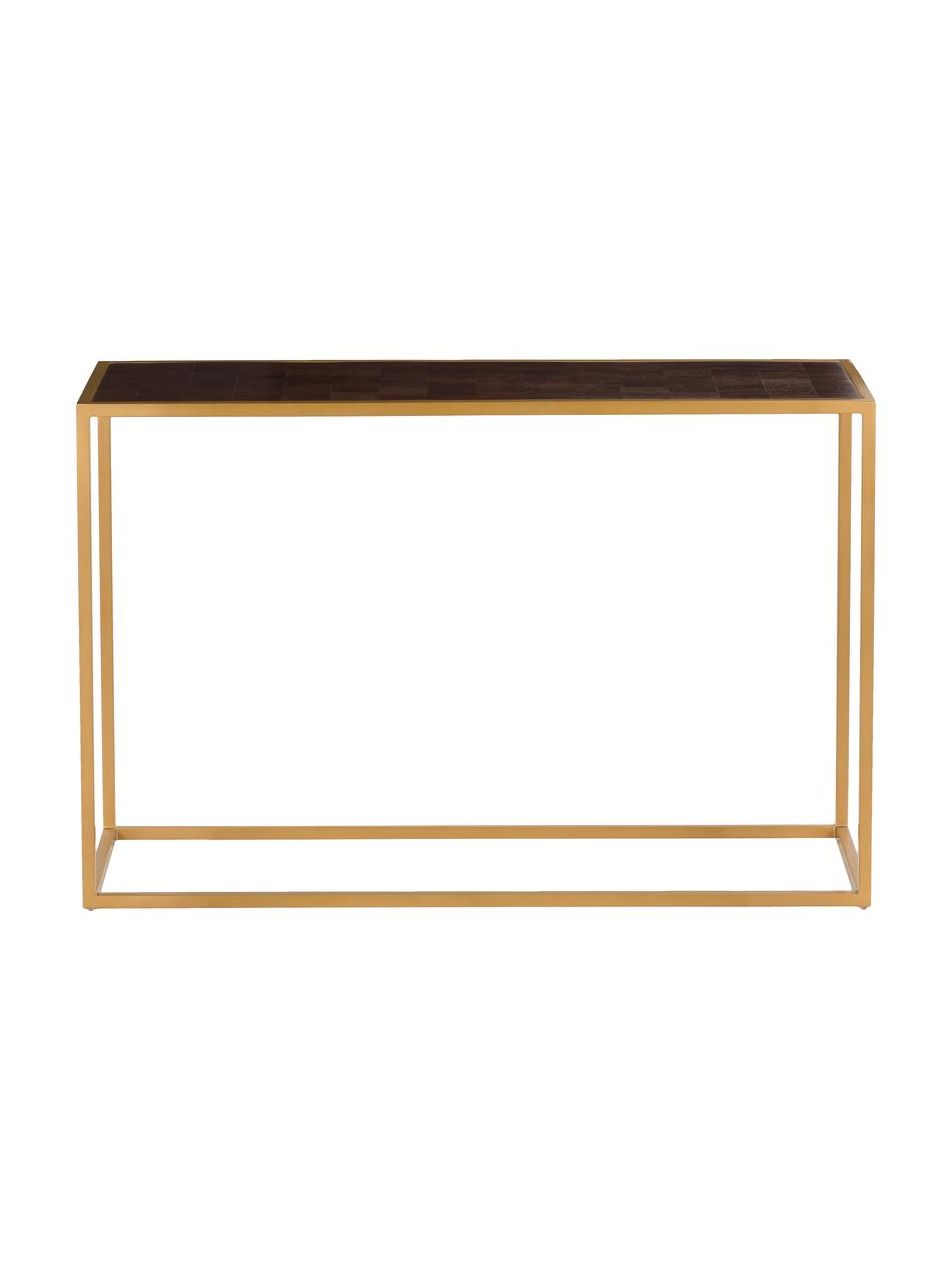 Konzolový stolek se zlatým rámem James, Police: mangové dřevo s tmavým lakem Rám: matná zlatá