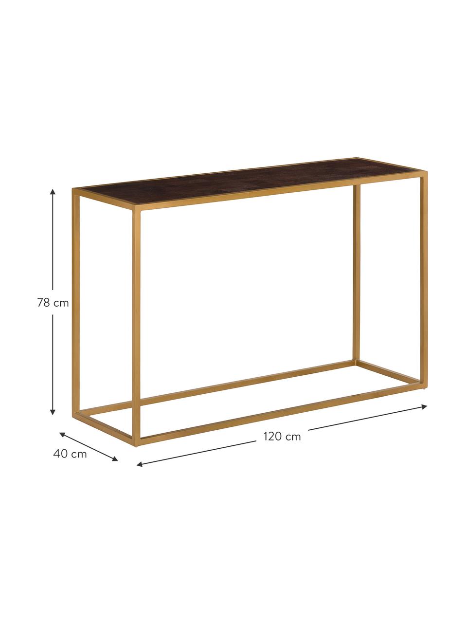 Consola James, Estante: madera de mango, maciza, , Estructura: metal, pintura en polvo, Madera de mango oscura, dorado, An 120 x Al 78 cm