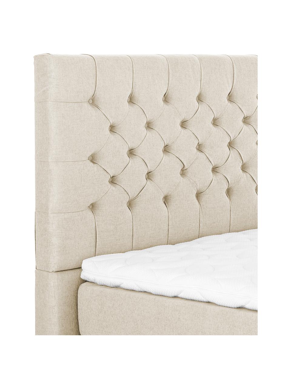 Premium Boxspringbett Phoebe, Matratze: 7-Zonen-Taschenfederkern , Füße: Massives Buchenholz, lack, Beige, 140 x 200 cm