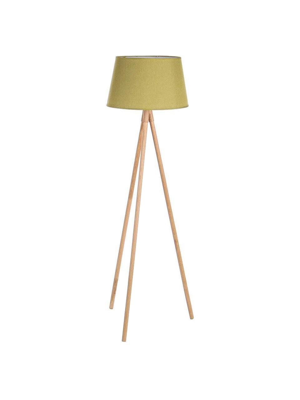 Lámpara de pie Wallas, Patas: madera de roble, Pantalla: lino, Verde, Ø 52 x Al 152 cm