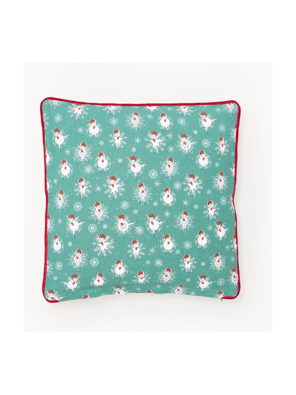 Housse de coussin 45x45 réversible Dancer, Turquoise, blanc, rouge, larg. 45 x long. 45 cm