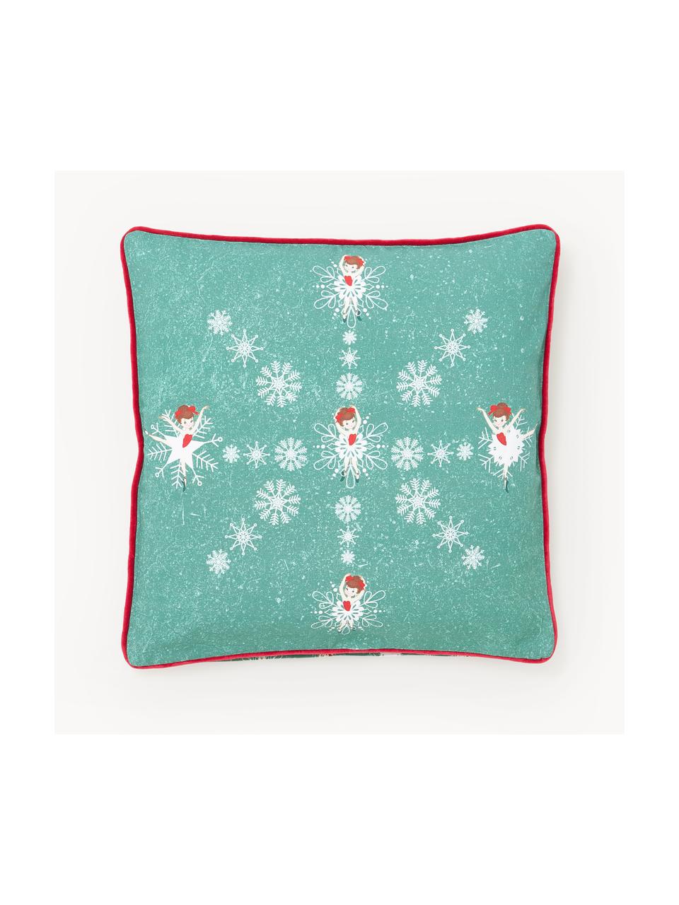 Housse de coussin 45x45 réversible Dancer, Turquoise, blanc, rouge, larg. 45 x long. 45 cm