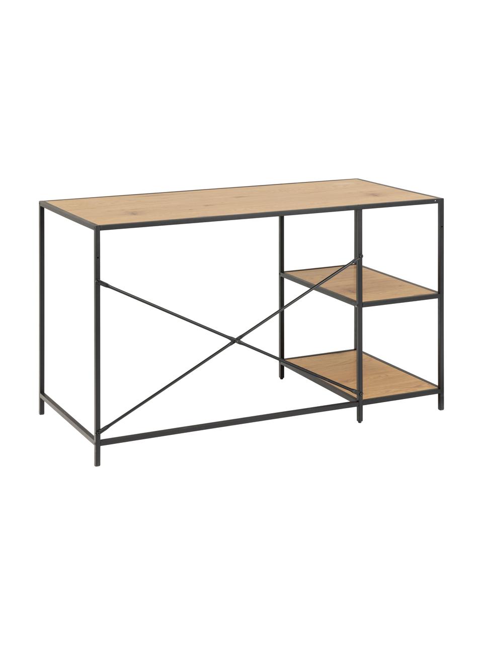 Psací stůl ze dřeva a kovu Seaford, Světlé dřevo, černá, Š 130 cm, H 60 cm