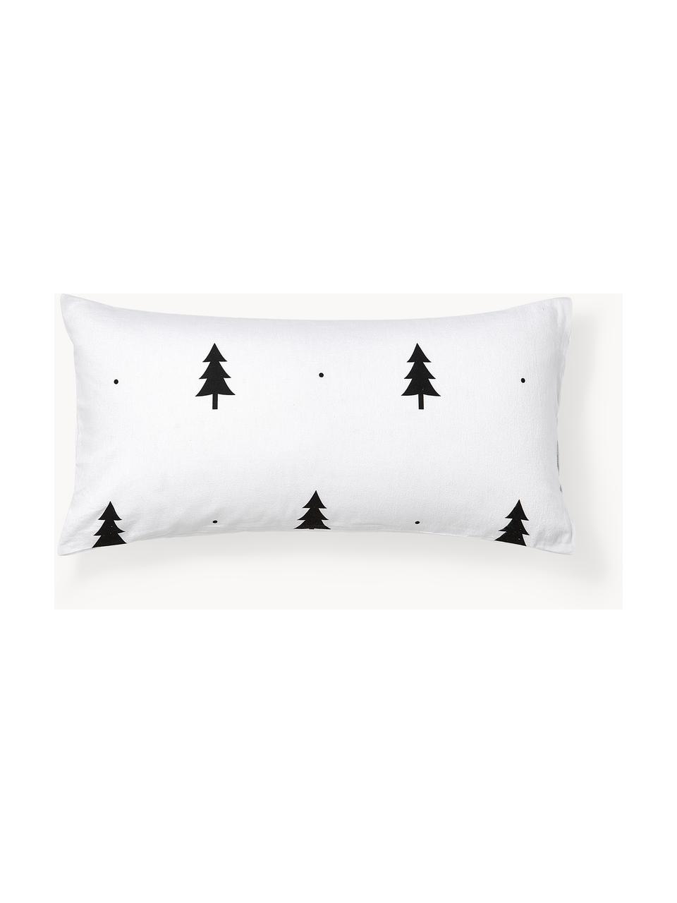 Flanelový povlak na polštář s vánočním vzorem X-mas Tree, Bílá, černá, Š 40 cm, D 80 cm