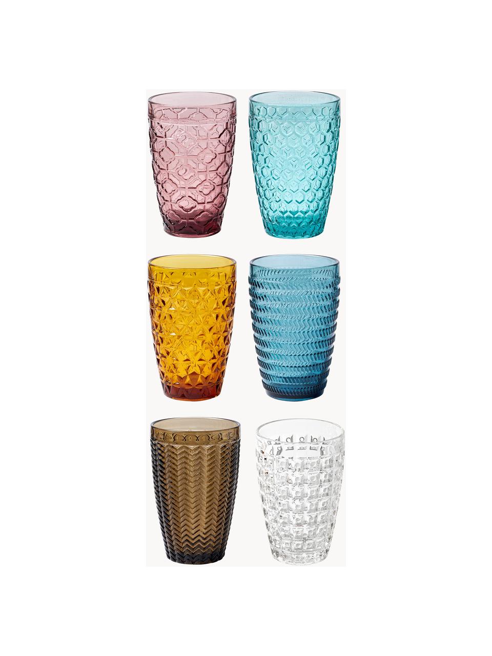 Vasos de colores con relive Geometrie, 6 uds., Vidrio, Multicolor, Ø 8 x Al 13 cm, 380 ml