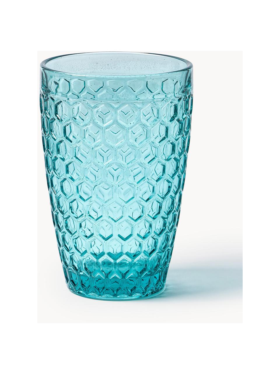 Waterglazen Geometrie met structuurpatroon, set van 6, Glas, Meerkleurig, Ø 8 x H 13 cm, 380 ml