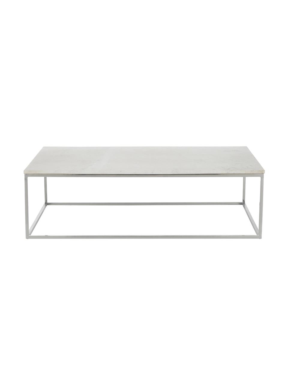 Velký mramorový konferenční stolek Alys, Bílá, mramorovaná, stříbrná, Š 120 cm, H 75 cm