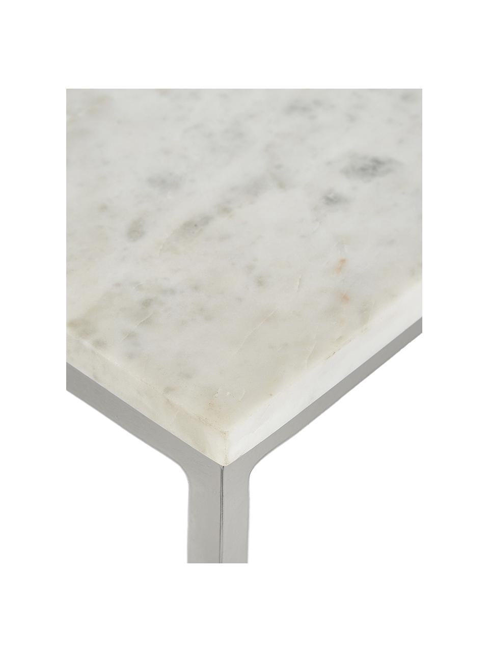 Tavolino grande da salotto con piano in marmo Alys, Struttura: metallo verniciato a polv, Bianco marmorizzato, argentato, Larg. 120 x Prof. 75 cm