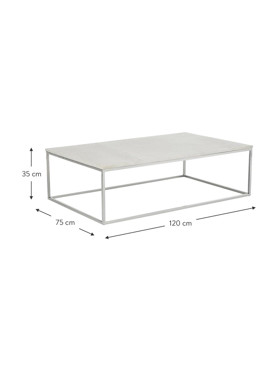 Velký mramorový konferenční stolek Alys, Bílá, mramorovaná, stříbrná, Š 120 cm, H 75 cm
