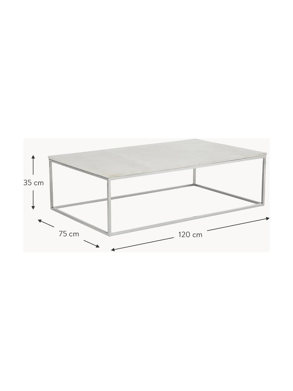 Grosser Marmor-Couchtisch Alys, Tischplatte: Marmor, Gestell: Metall, pulverbeschichtet, Weiss, marmoriert, Silberfarben, B 120 x T 75 cm