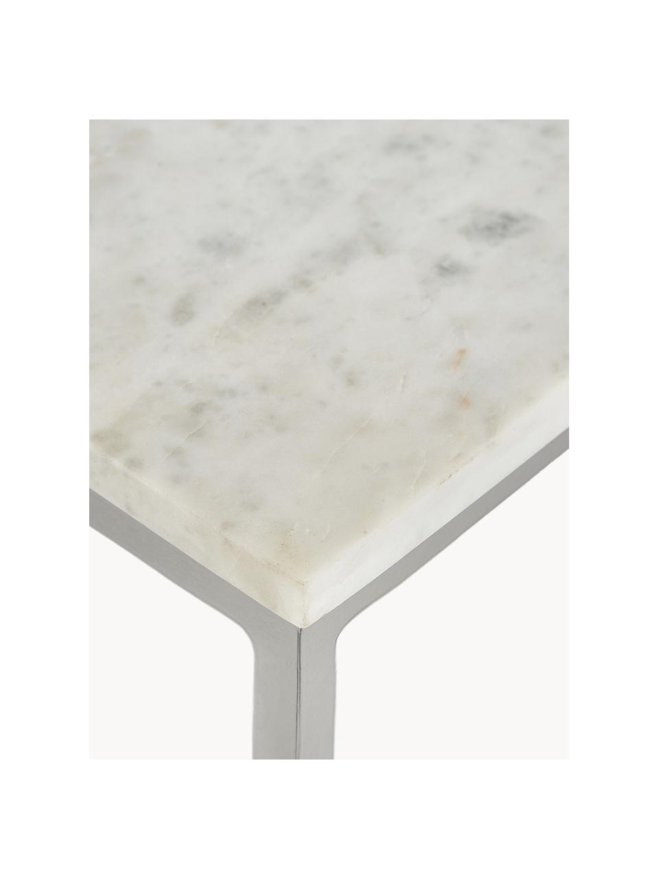 Grosser Marmor-Couchtisch Alys, Tischplatte: Marmor, Gestell: Metall, pulverbeschichtet, Weiss, marmoriert, Silberfarben, B 120 x T 75 cm