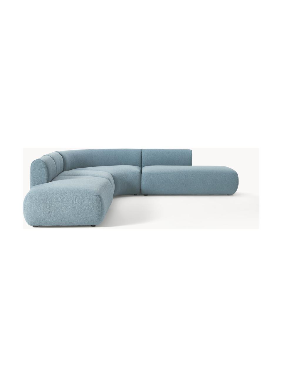 Modulares Bouclé-Ecksofa Sofia (4-Sitzer), Bezug: Bouclé (100 % Polyester) , Gestell: Fichtenholz, Spanplatte, , Bouclé Blau, B 385 x T 298 cm