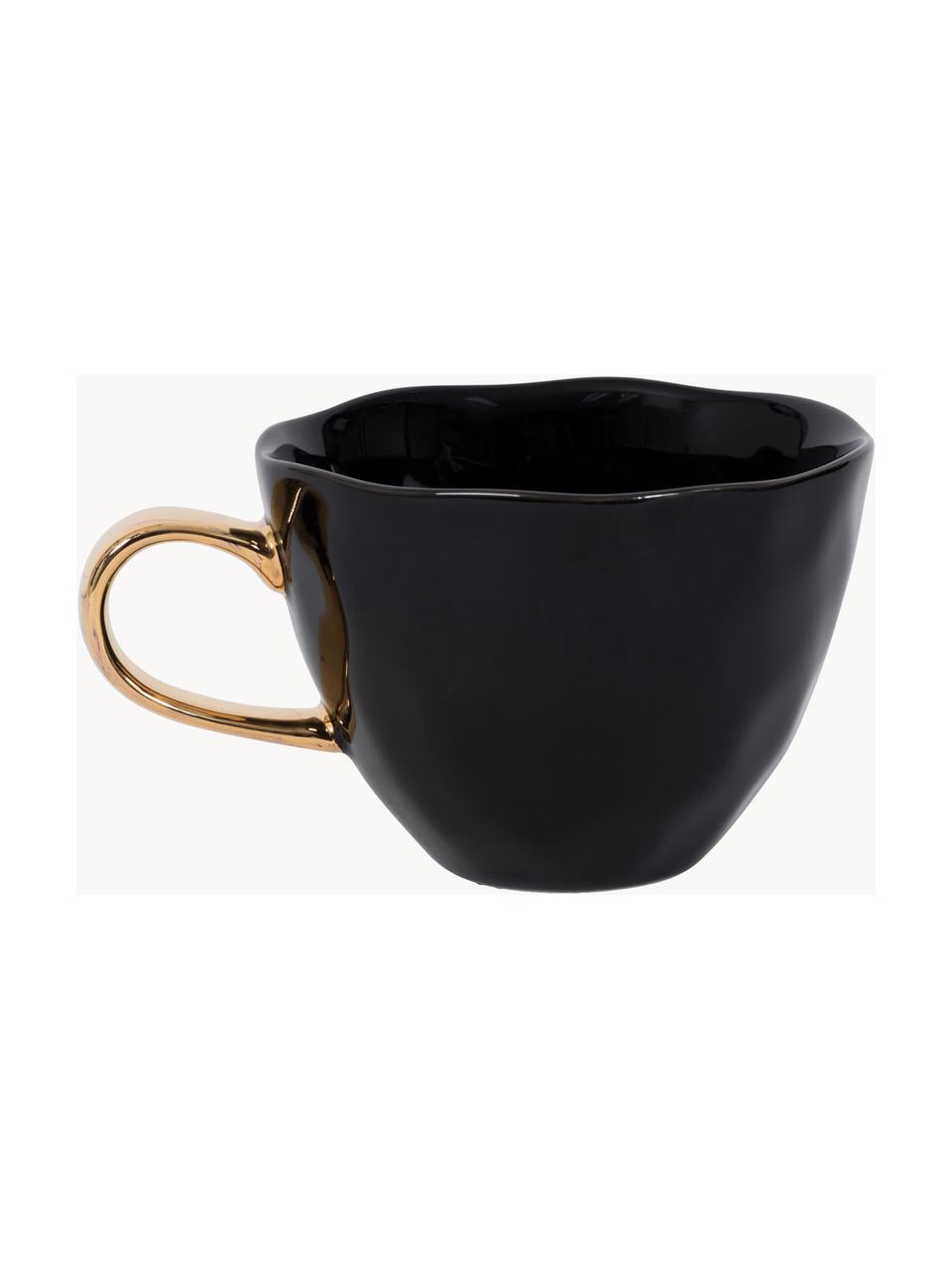 Tazza con manico dorato Good Morning, Gres, Nero, Ø 11 x Alt. 8 cm, 350 ml