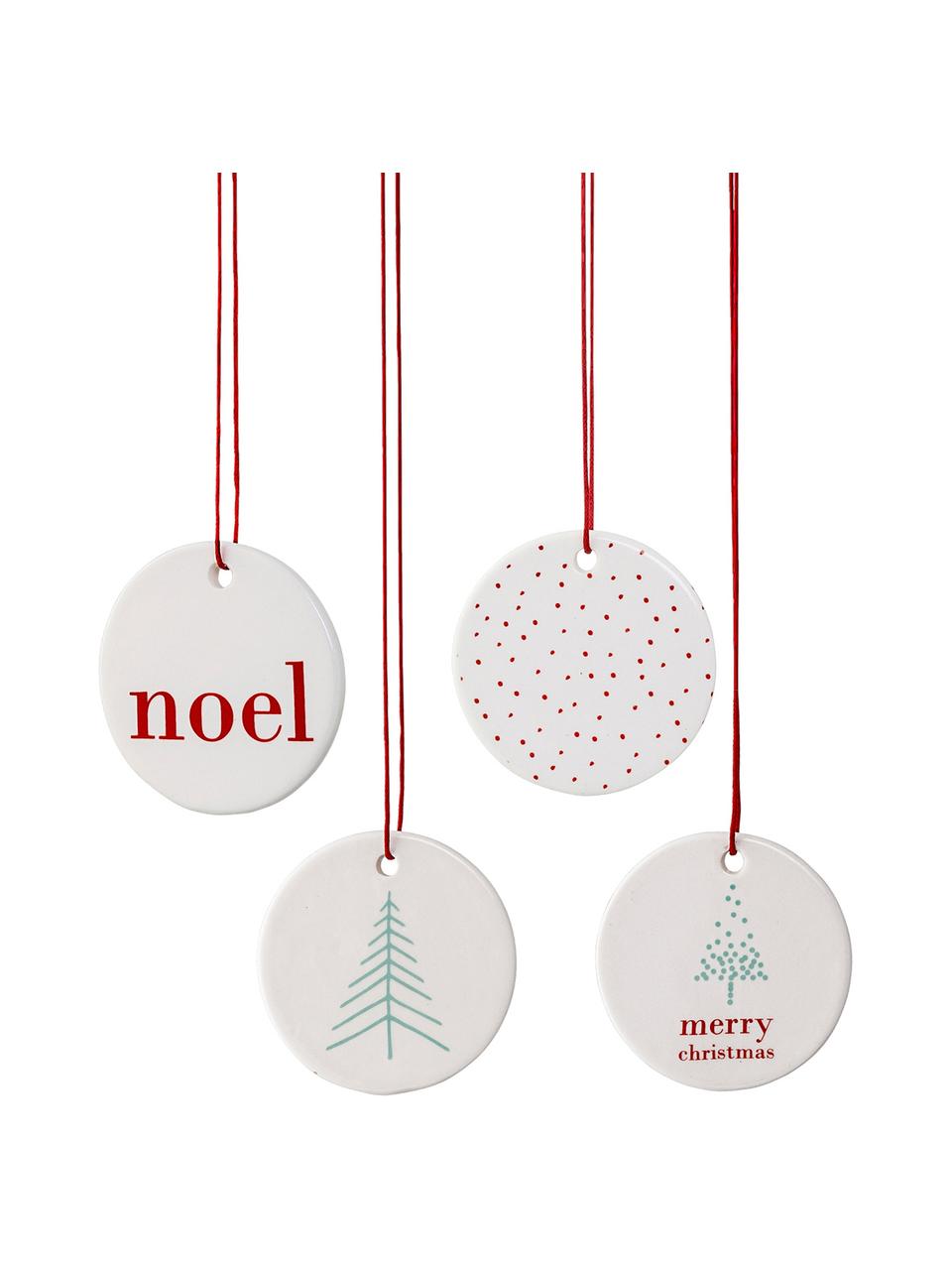 Set decorazioni per l'albero di Natale Christmas Days, 4 pz., Porcellana, Bianco<br>Sovrastampa: rosso, menta, Ø 6 cm