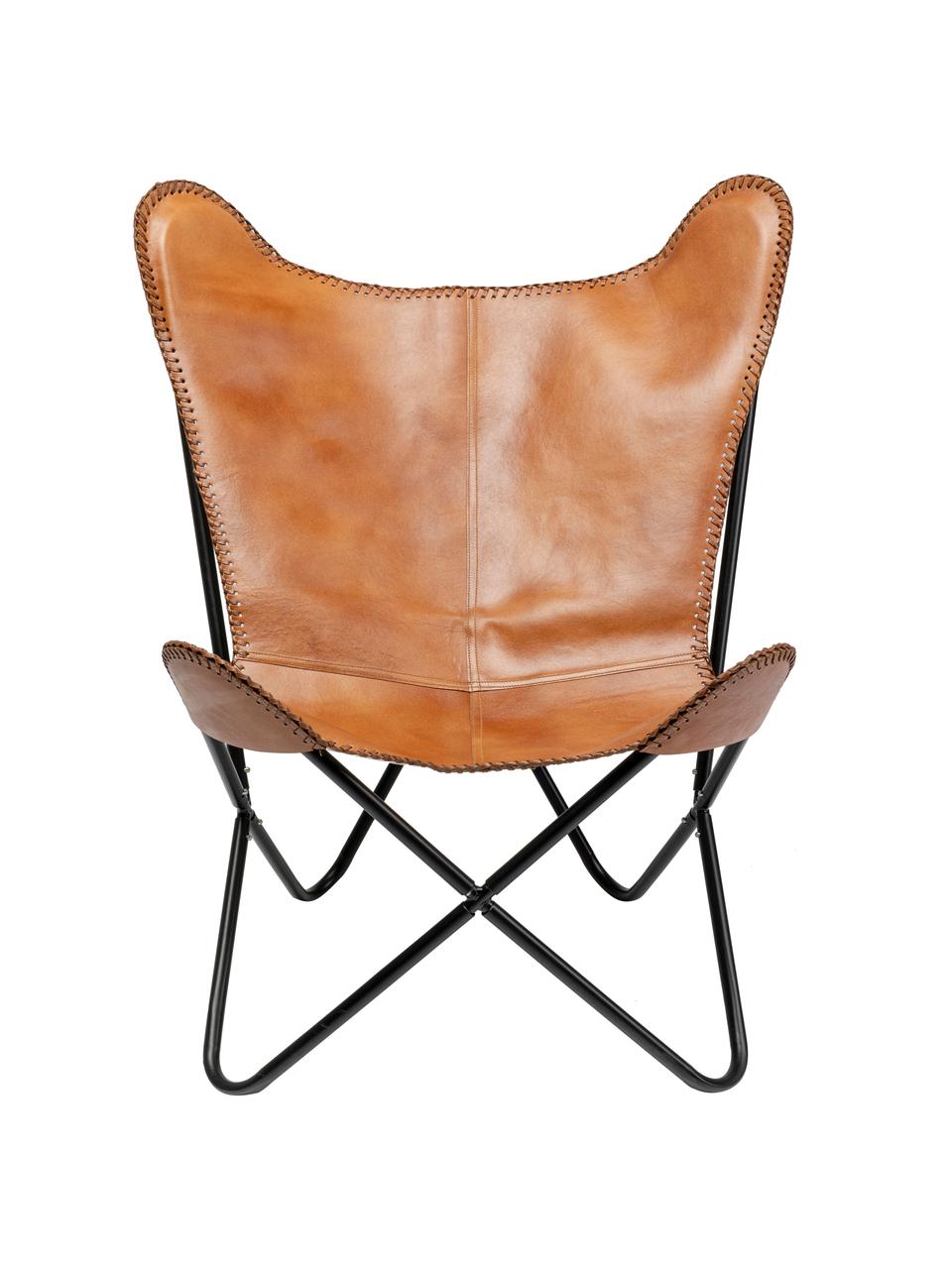 Fauteuil en cuir Winny, Cuir brun, larg. 70 x prof. 75 cm