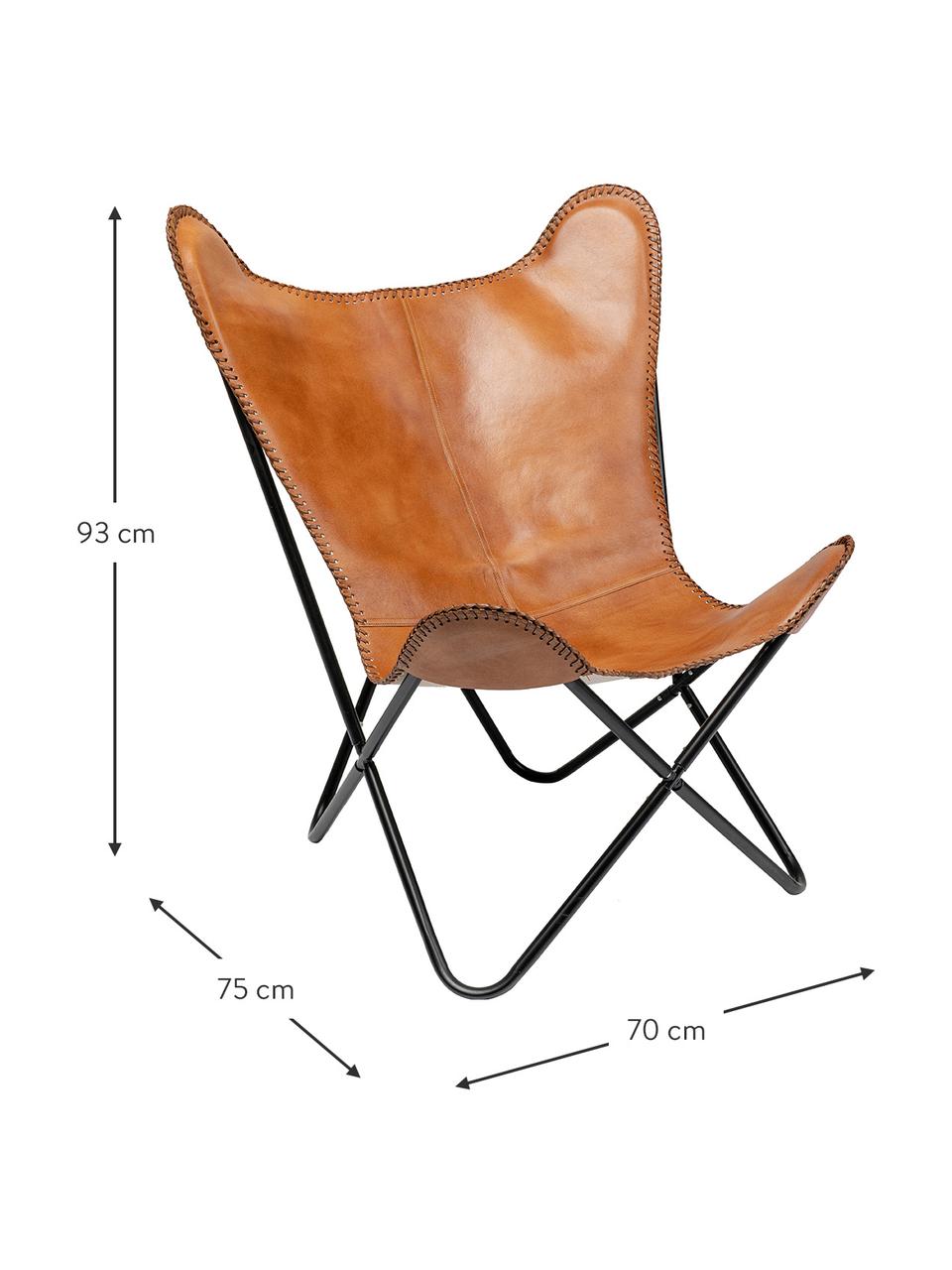 Fauteuil en cuir Winny, Cuir brun, larg. 70 x prof. 75 cm