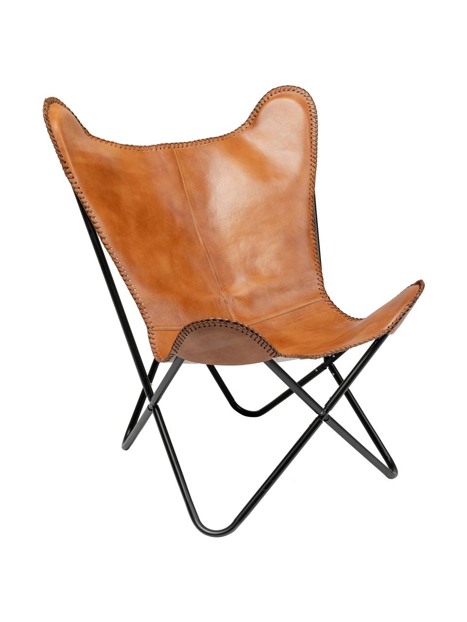 Poltrona in pelle Winny, Seduta: nappa di bufalo pigmentat, Struttura: acciaio verniciato a polv, Pelle marrone, Larg. 70 x Prof. 75 cm