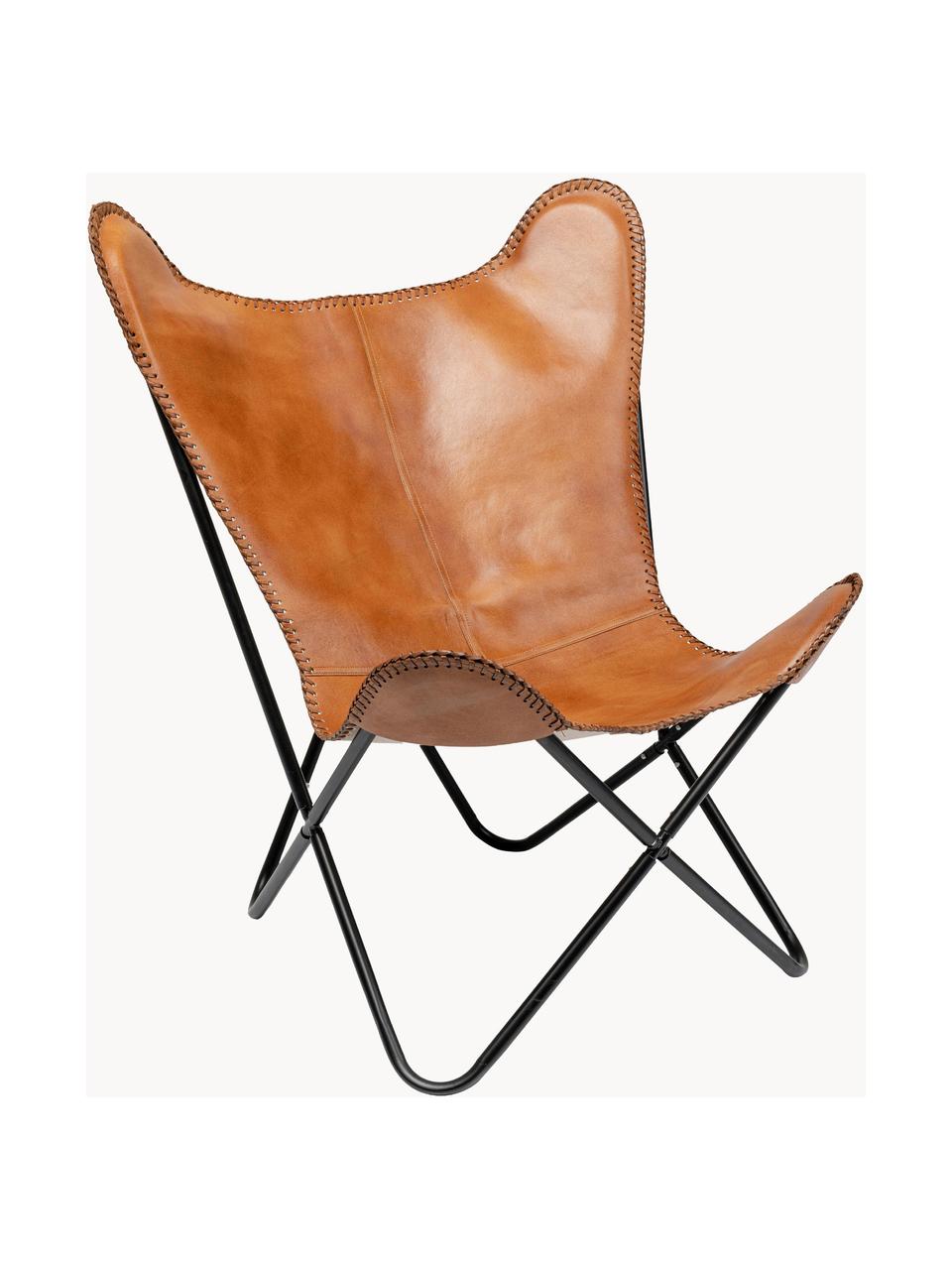 Fauteuil en cuir Winny, Cuir brun, larg. 70 x prof. 75 cm