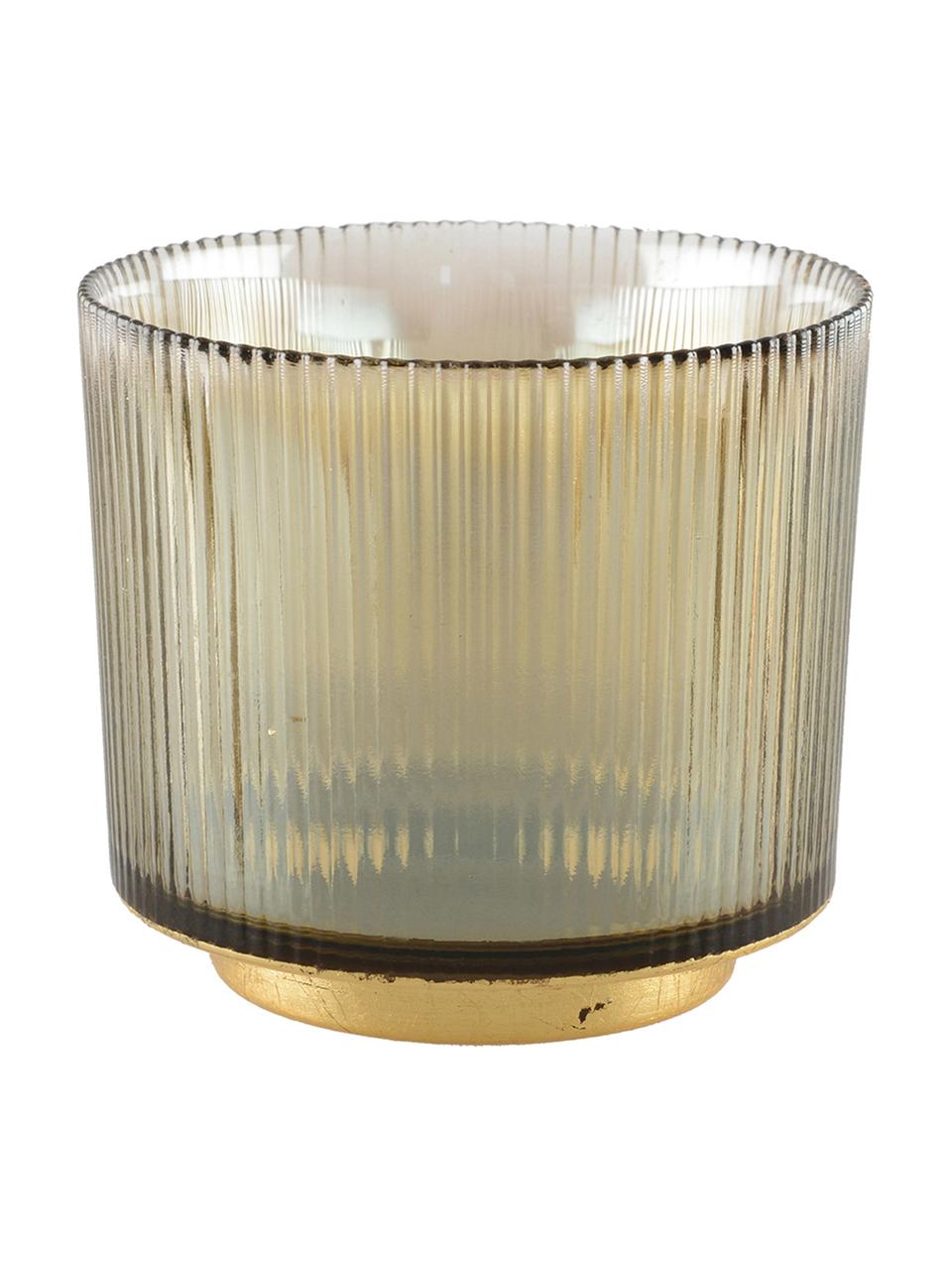 Waxinelichthouder Luster, Glas, metaal, Bruin, transparant, goudkleurig, Ø 10 cm