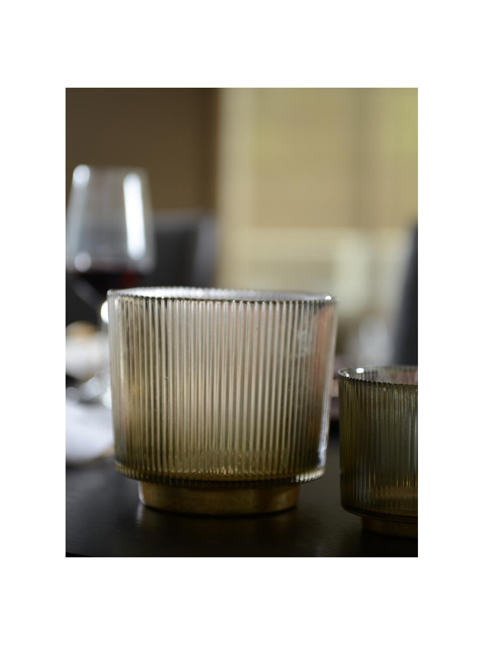 Teelichthalter Luster, Glas, Metall, Bräunlich, transparent, Goldfarben, Ø 10 cm