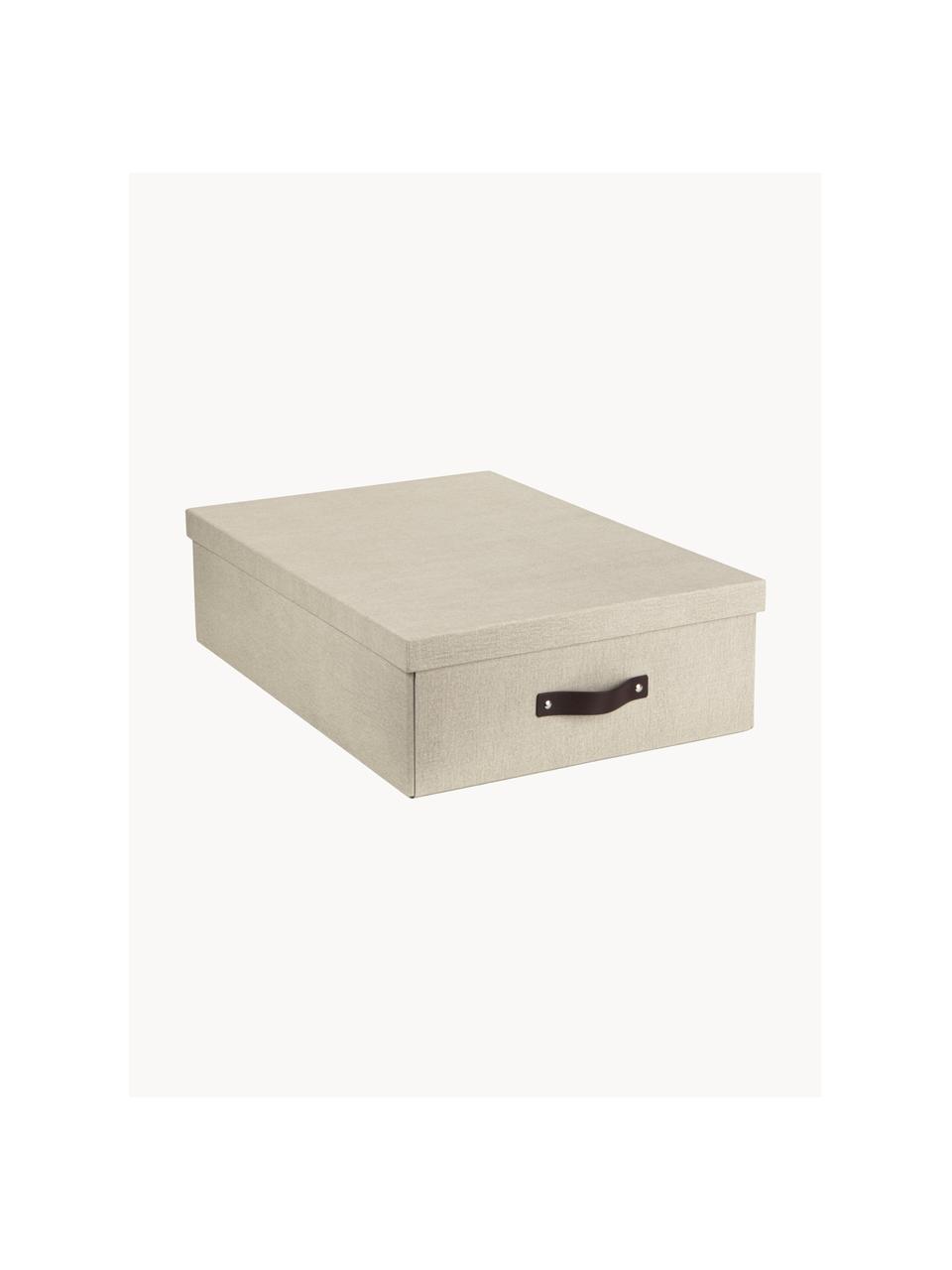 Aufbewahrungsbox Karolin, Box: fester Karton, Griff: Leder, Hellbeige, Dunkelbraun, B 39 x T 56 cm