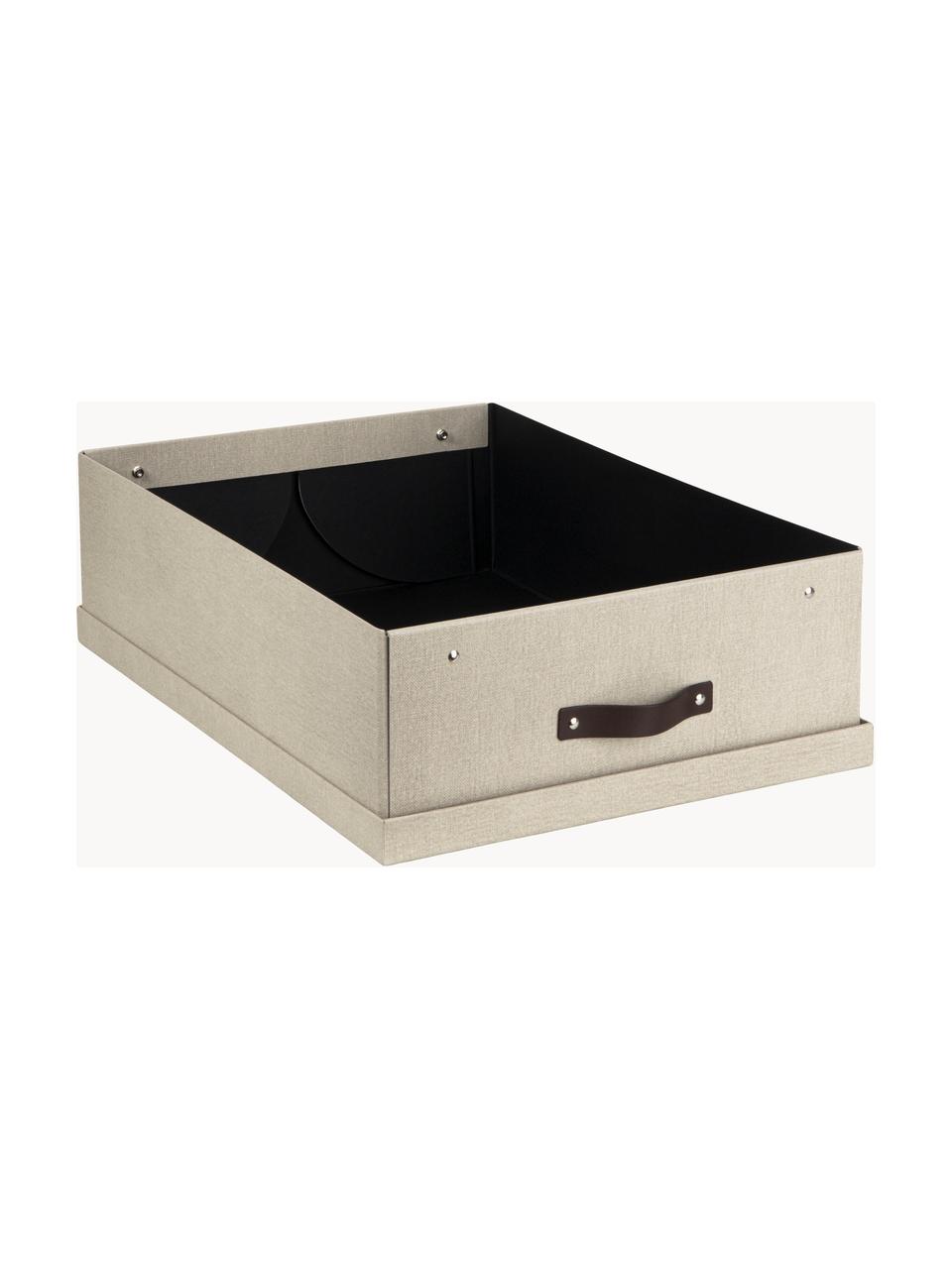 Aufbewahrungsbox Karolin, Box: fester Karton, Griff: Leder, Hellbeige, Dunkelbraun, B 39 x T 56 cm