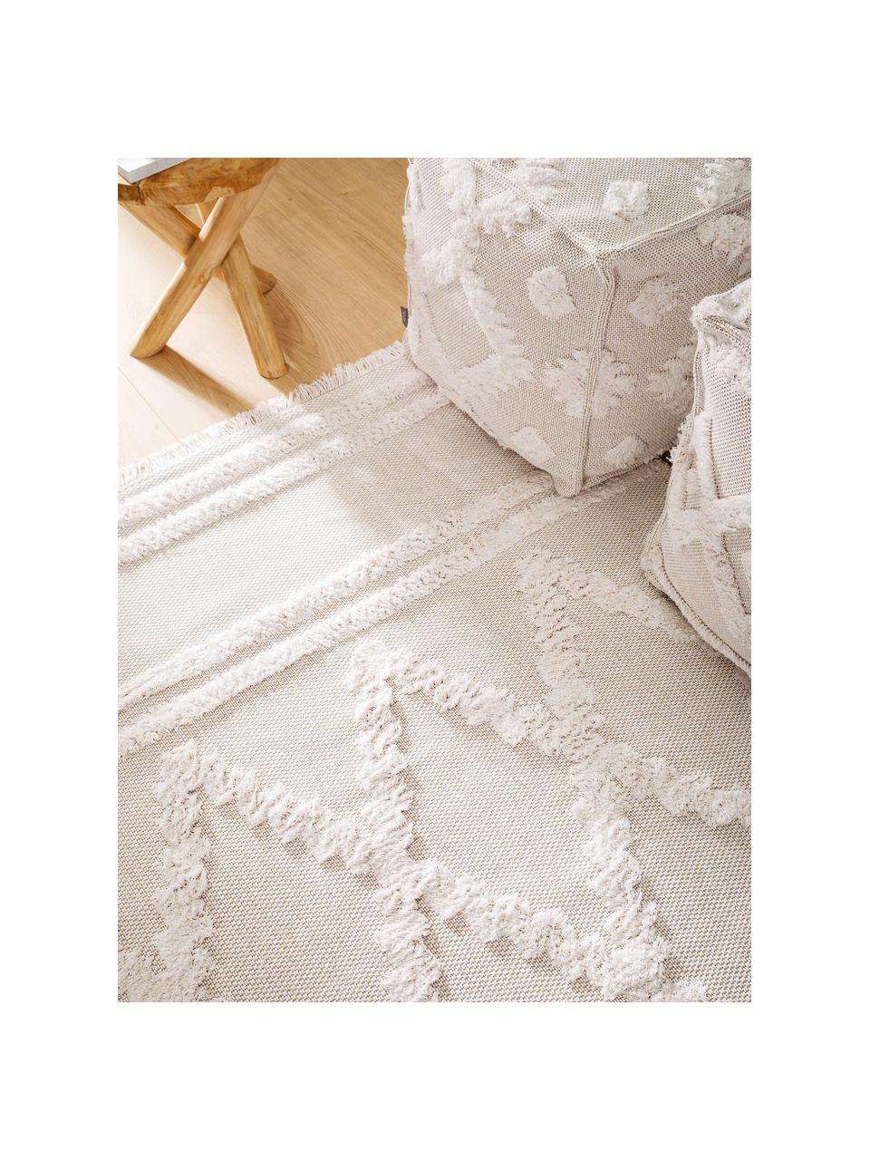 Alfombra algodón texturizada Oslo Diamonds, lavable, 100% algodón, Blanco crema, beige, An 190 x L 280 cm (Tamaño M)