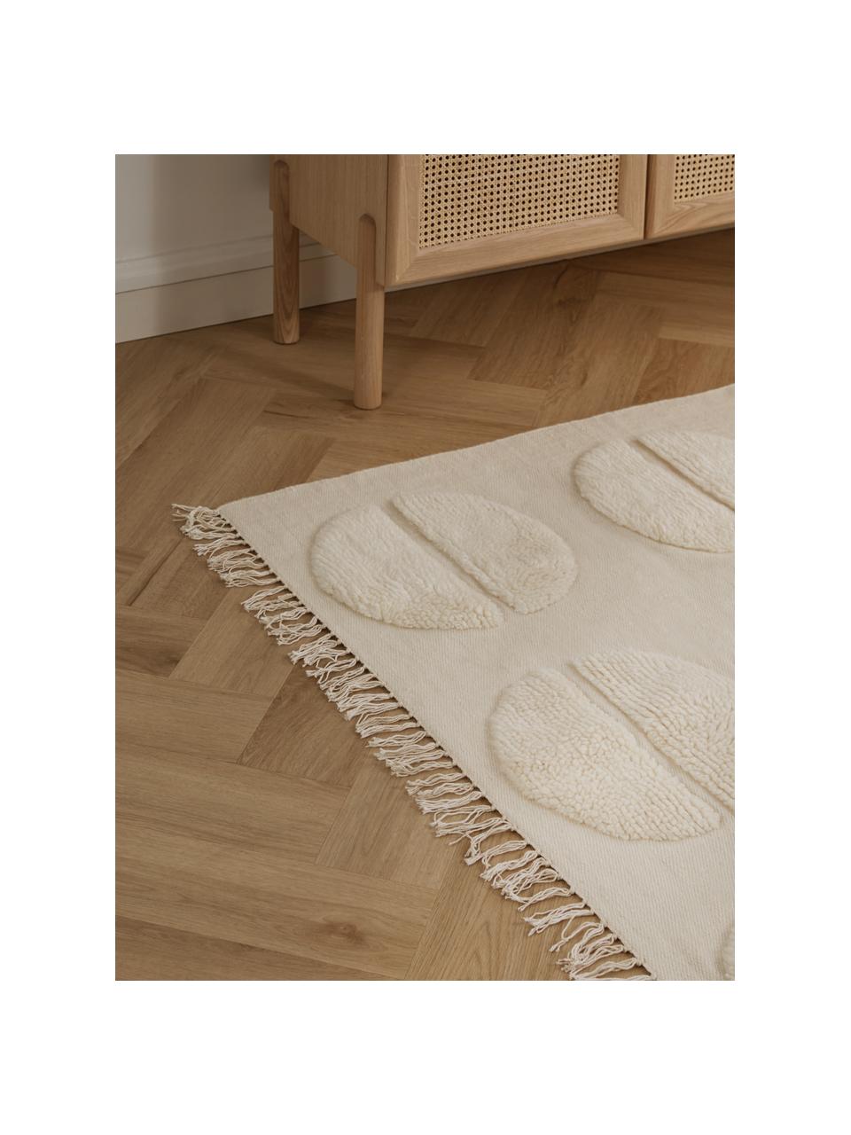 Tappeto in lana beige taftato a mano con effetto alto-basso Anica, Bianco crema, Larg. 80 x Lung. 150 cm (taglia XS)