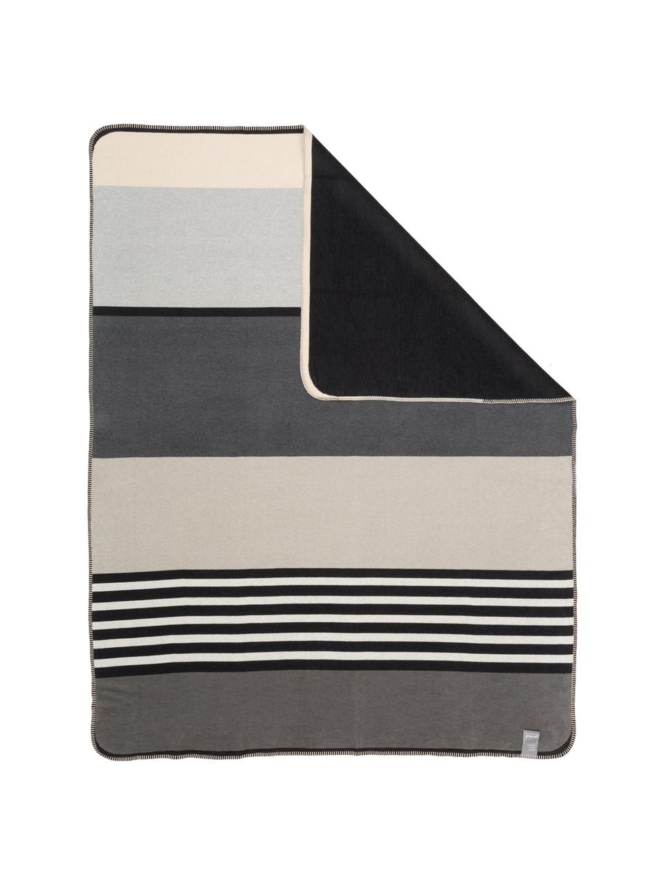 Wendeplaid Deux in Grau/Beige, 65% Baumwolle, 35% Polyacryl, Grau, Schwarz, Beige, 150 x 200 cm