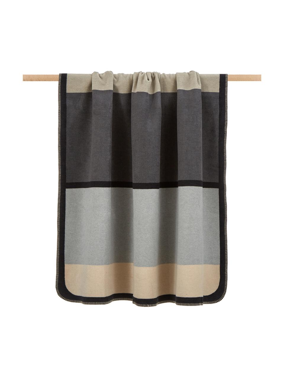 Plaid reversibile Deux, 65% cotone, 35% poliacrilico, Grigio, nero, beige, P 150 x L 200 cm