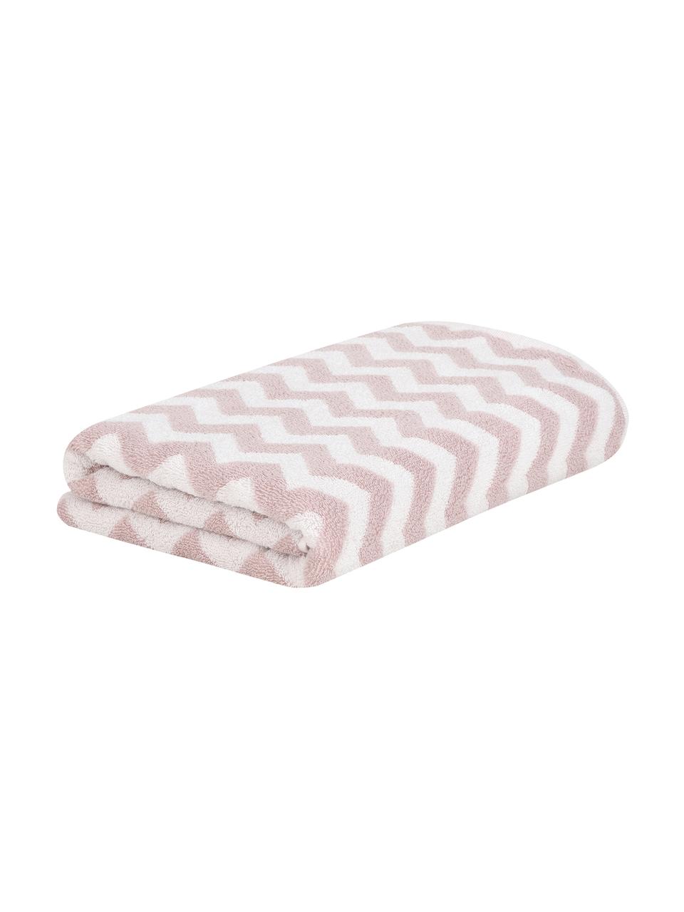 Serviette de toilette coton pur à imprimé zigzag Liv, 100 % coton, grammage intermédiaire 550 g/m², Rose, blanc crème, Serviettes invité, larg. 30 x long. 50 cm, 2 pièces