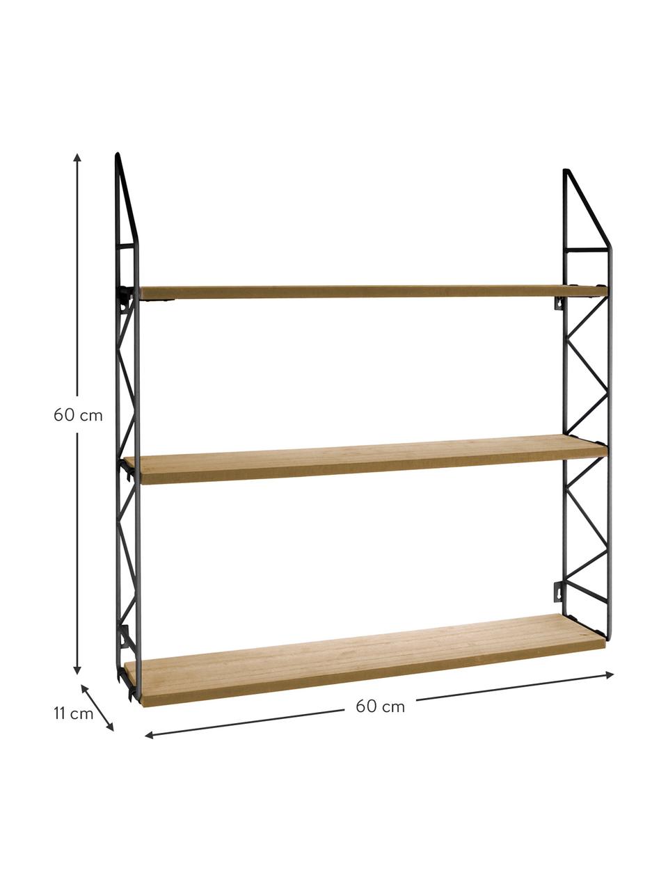 Klein wandrek Zig Zag, Frame: gelakt metaal, Frame: zwart. Planken: bruin, 60 x 60 cm