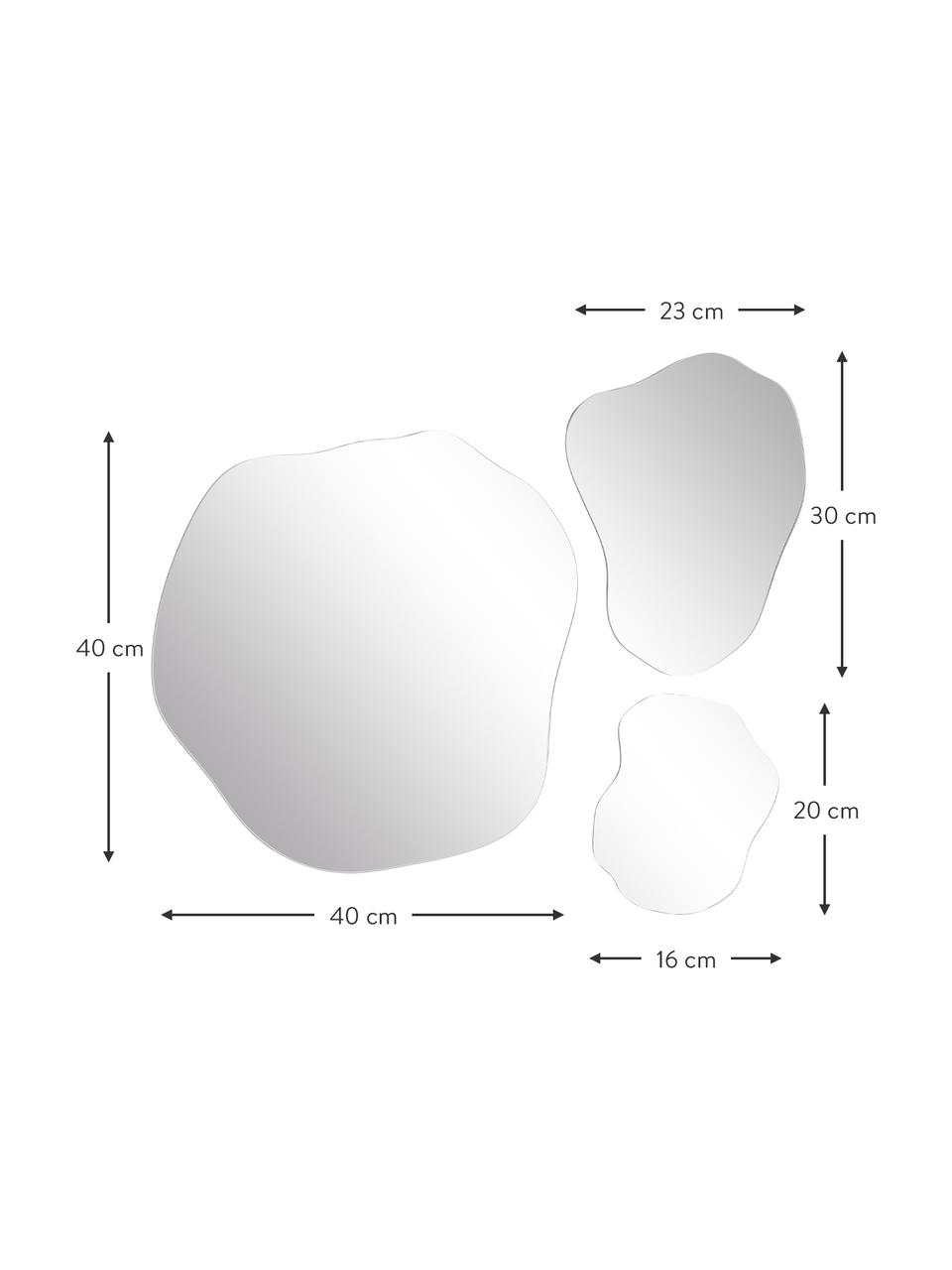 Frameloze wandspiegelset Lia in organische vorm, 3-delig, Zilverkleurig, Set met verschillende formaten