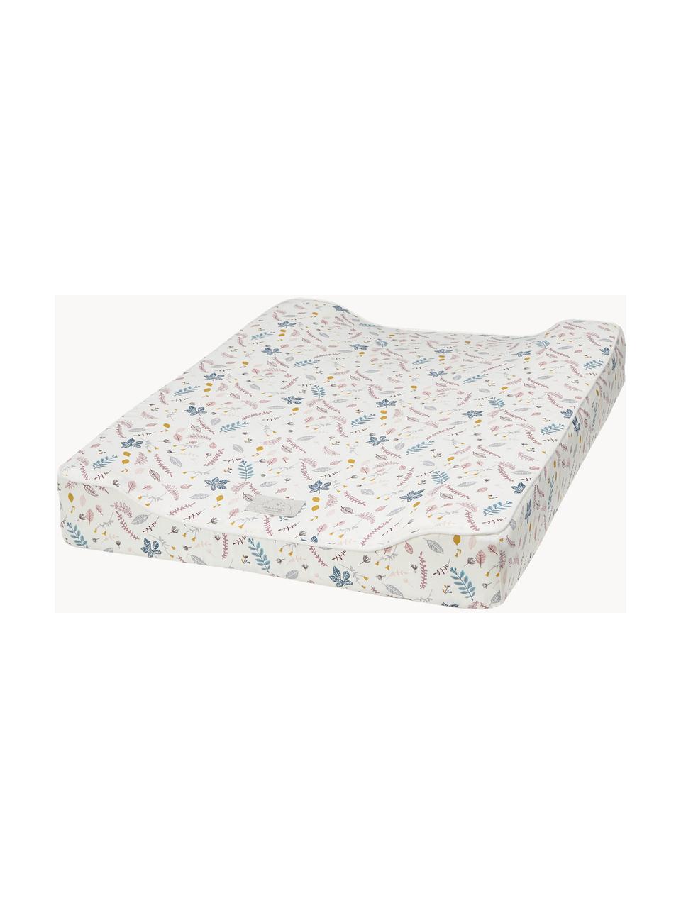 Matelas à langer en coton bio Pressed Leaves, Blanc cassé, multicolore, larg. 50 x long. 65 cm