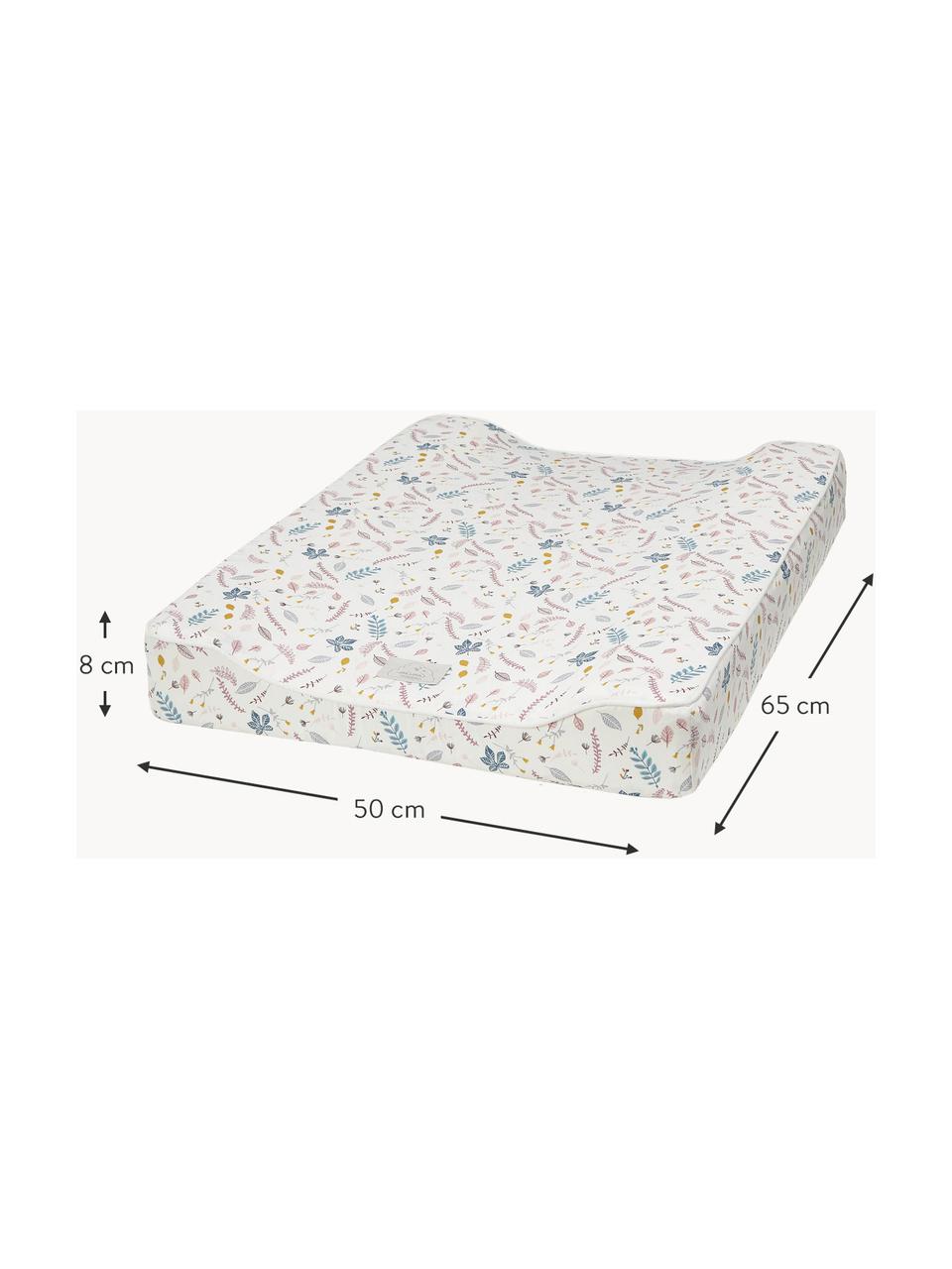 Matelas à langer en coton bio Pressed Leaves, Blanc cassé, multicolore, larg. 50 x long. 65 cm