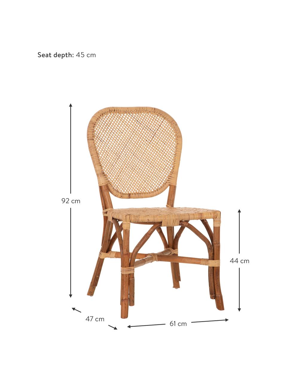 Silla de ratán Laia, Ratán con tejido de polipiel, Beige, An 61 x F 47 cm