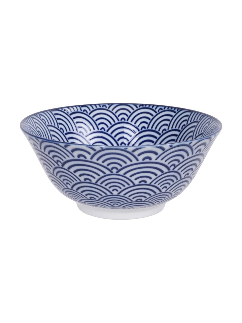 Set de cuencos artesanales de porcelana Nippon, 4 pzas., Cuencos: porcelana, Azul, blanco, marrón, Set de diferentes tamaños