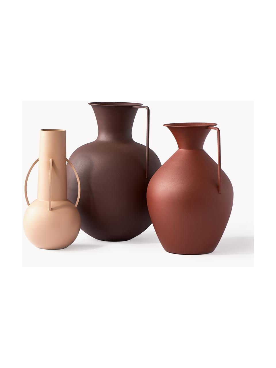 Vases design artisanaux Roman, 3 élém., Acier, enduit, Rouge rouille, beige, brun, Lot de différentes tailles