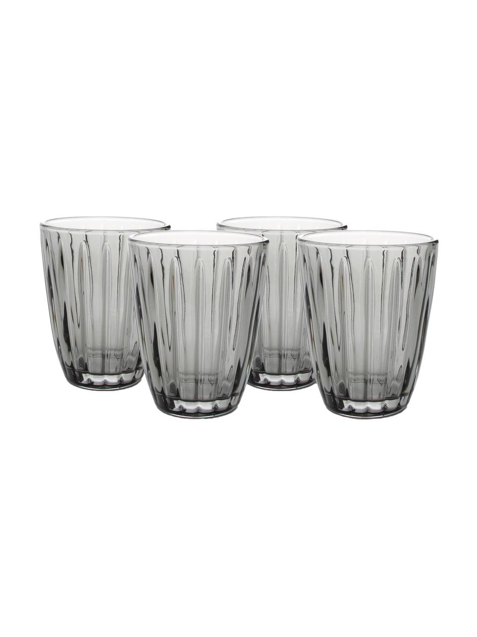 Verre à eau avec embossage décoratif Zefir, 4 pièces, Gris