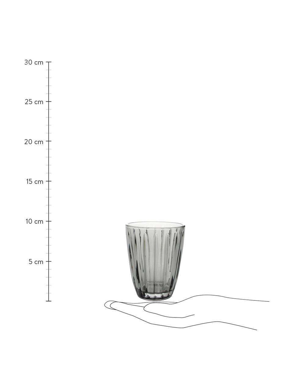 Waterglazen Zefir in grijs met reliëf, 4 stuks, Glas, Grijs, Ø 8 x H 10 cm